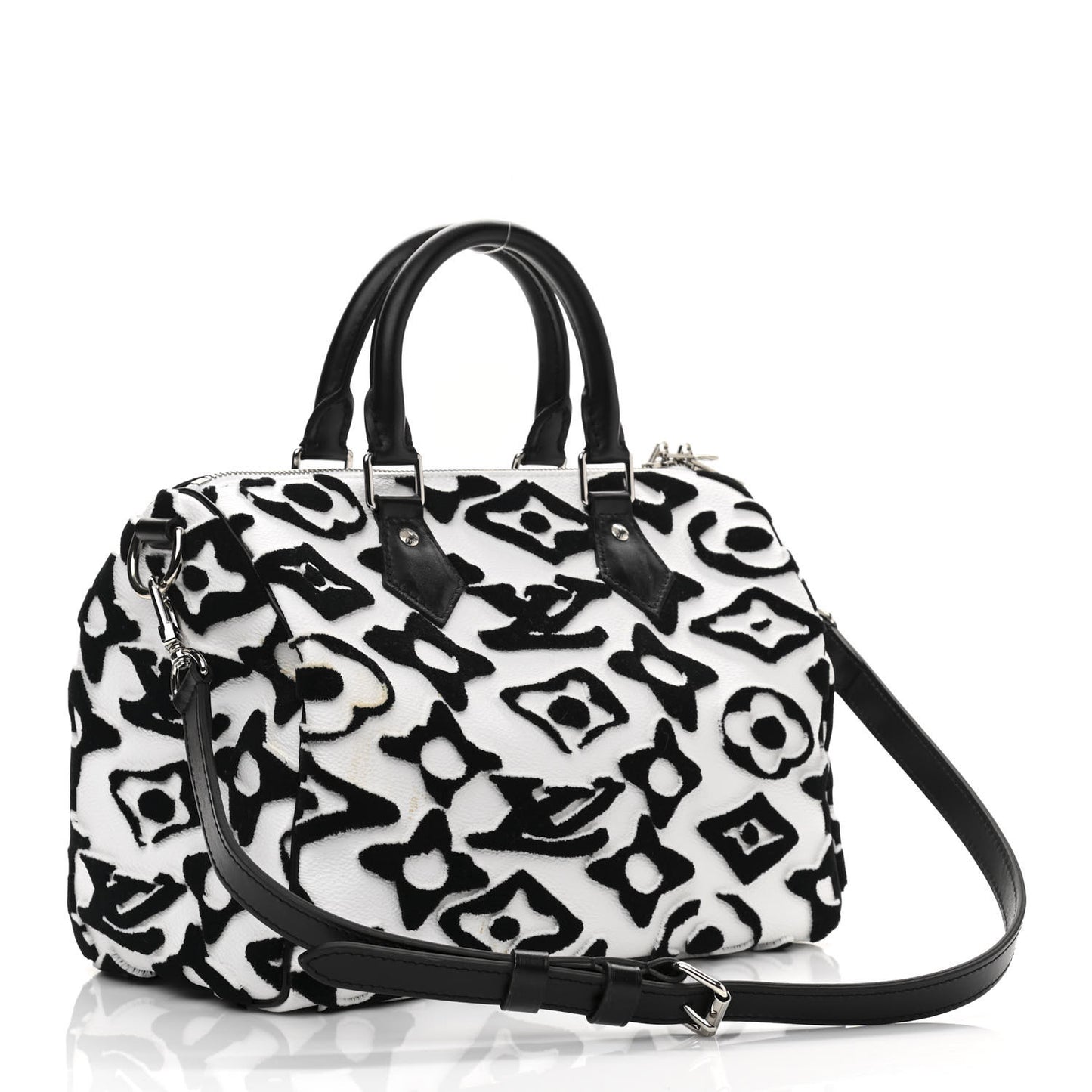 X UF Tufted Monogram Speedy Bandouliere 25 White Black