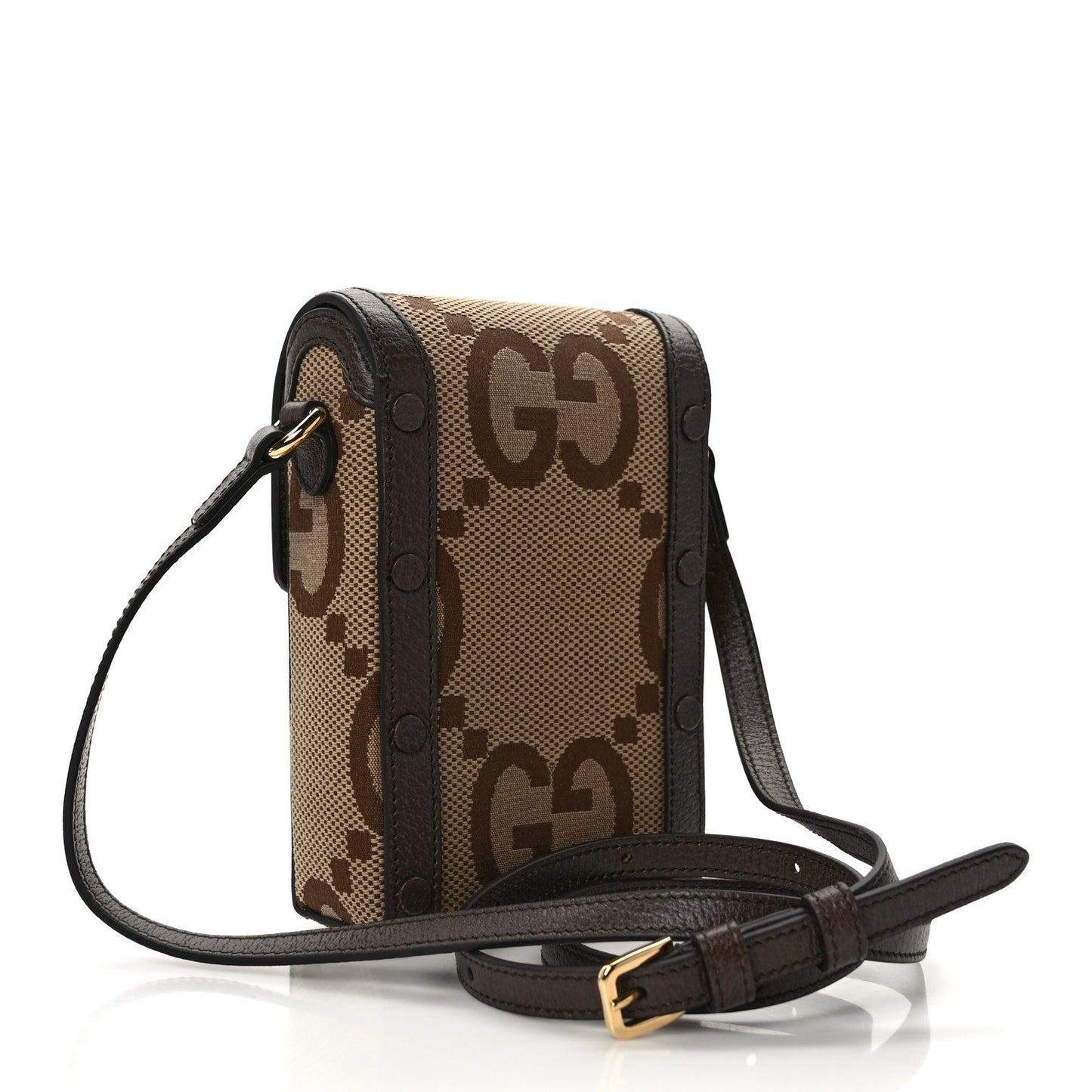 Monogram Jumbo GG Textured Dollar Calfskin Mini Horsebit 1955 Crossbody Bag Camel Ebony New Acero