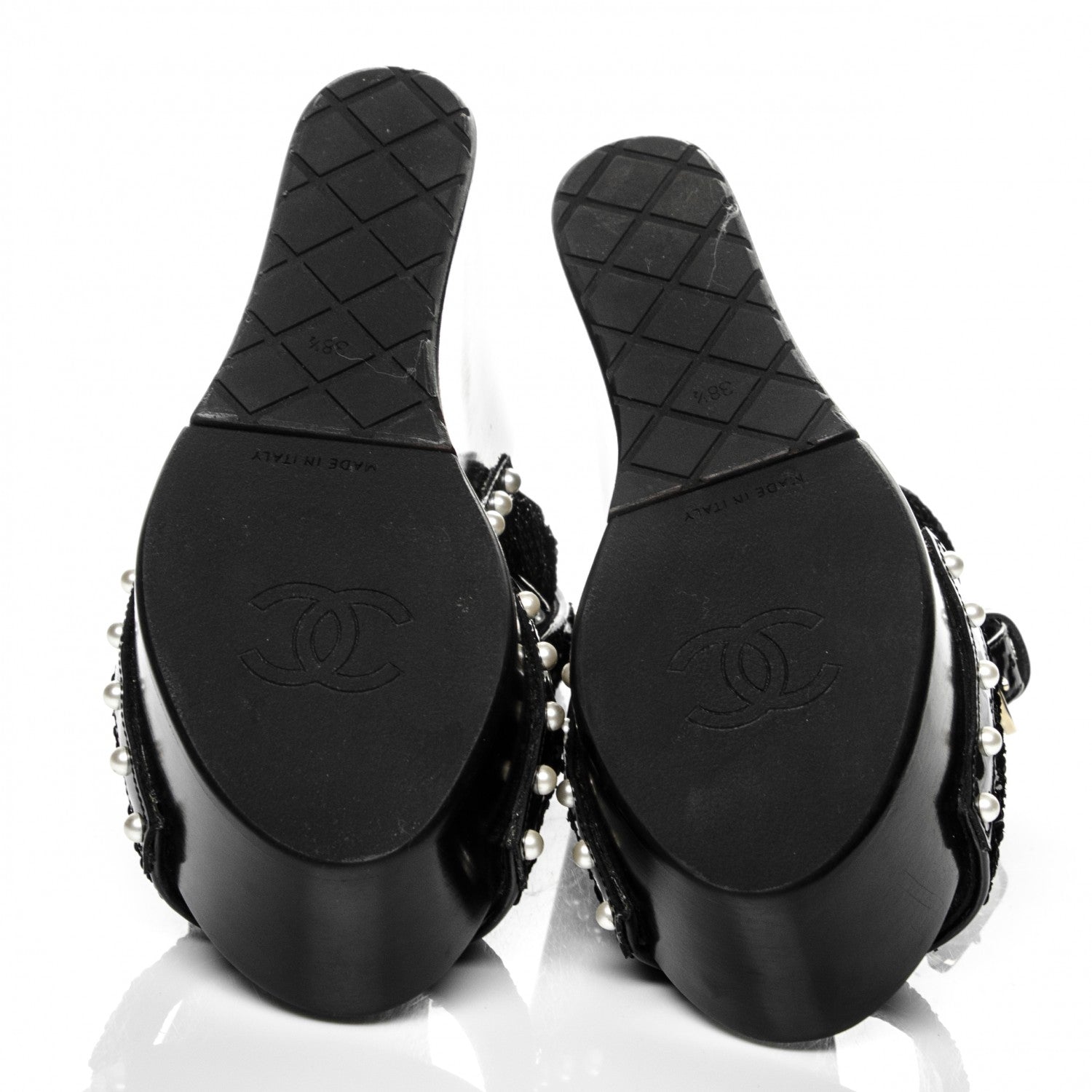 Chanel Sequin Wedge Sandals 38.5 Black 5 of 7