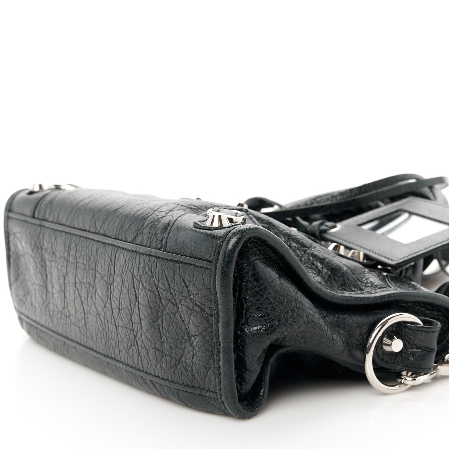 Agneau Classic Silver Hardware Mini City Logo Strap Black White