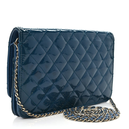 Chanel Patent Quilted Golden Class Wallet on Chain WOC Blue 3 of 9