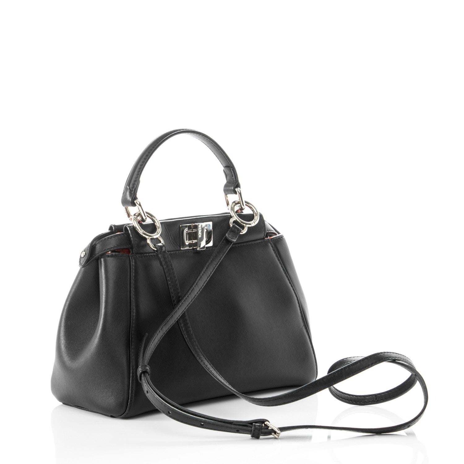 Fendi Nappa Karung Monster Eyes Mini Peekaboo Iconic Satchel Black Papavero 3 of 7