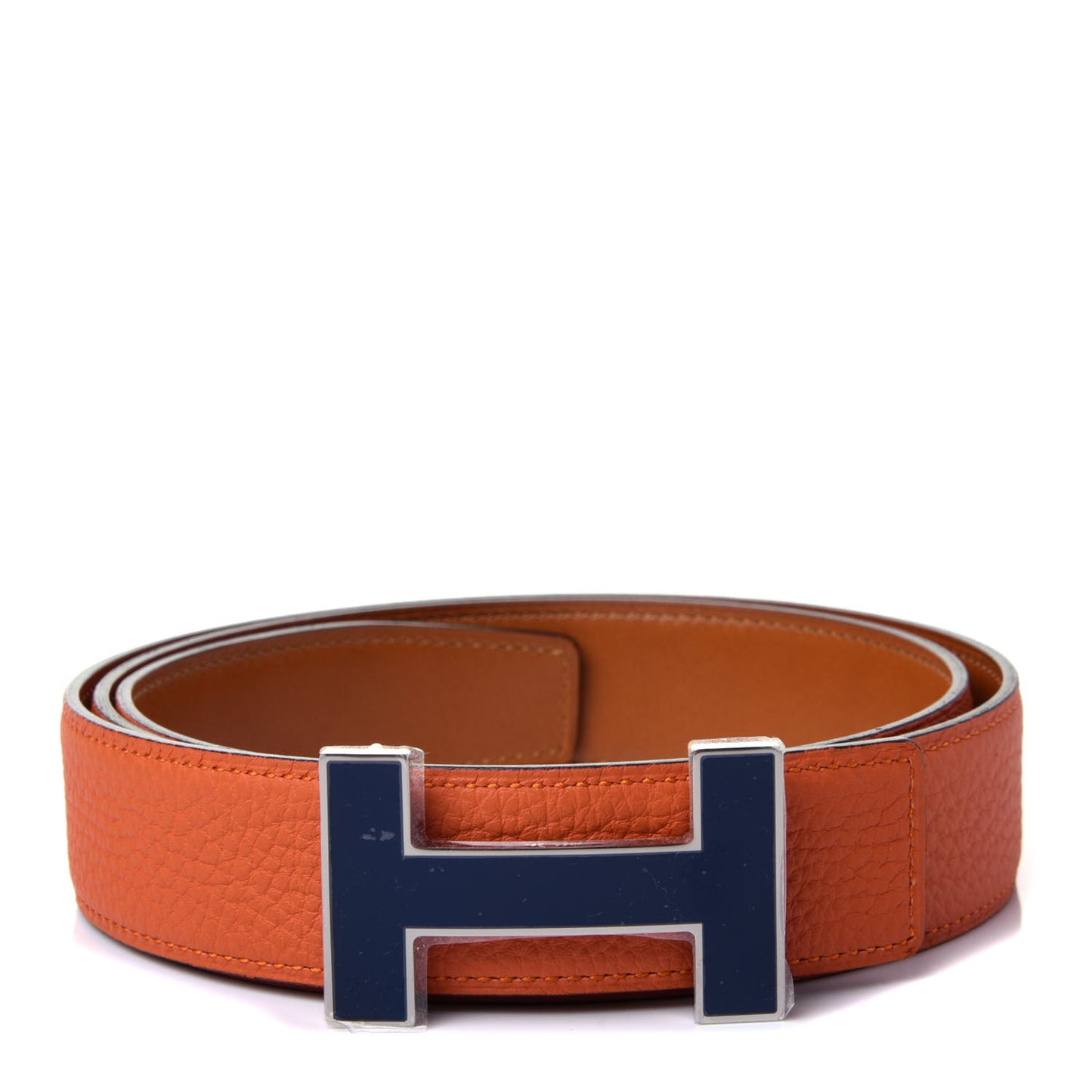 Togo Box Enamel Quizz H Belt 95 Orange Gold