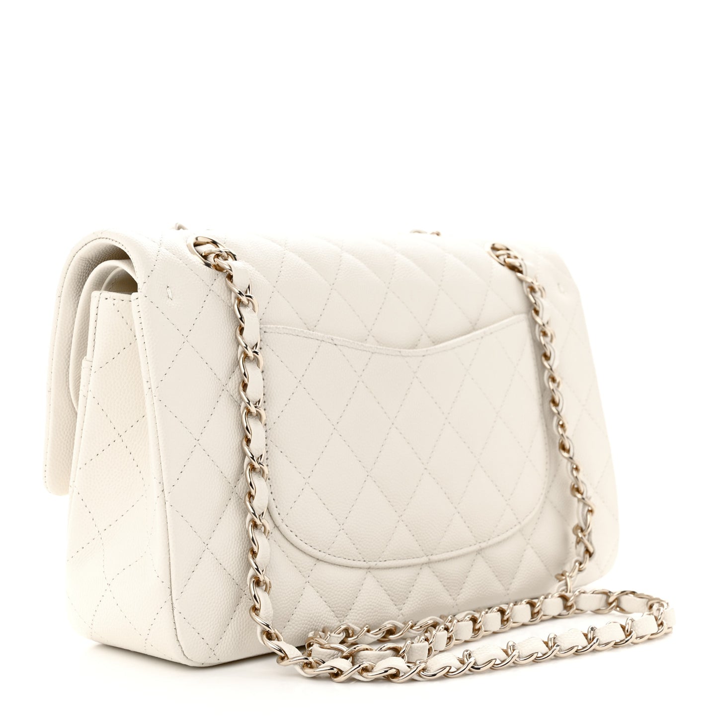 Caviar Quilted Medium Double Flap White