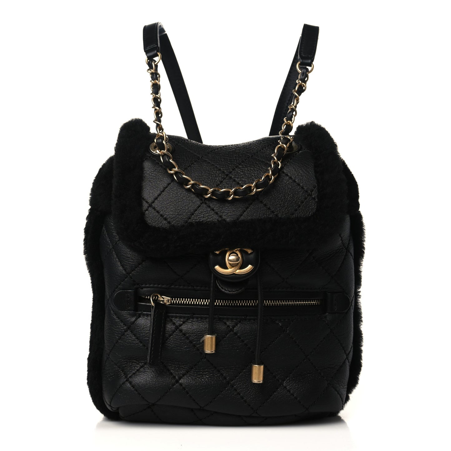 Lambskin Shearling Quilted CC Backpack Black