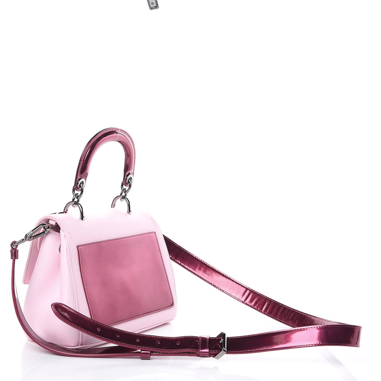 Metallic Patent Smooth Calfskin Mini Be Dior Flap Pink Fuchsia