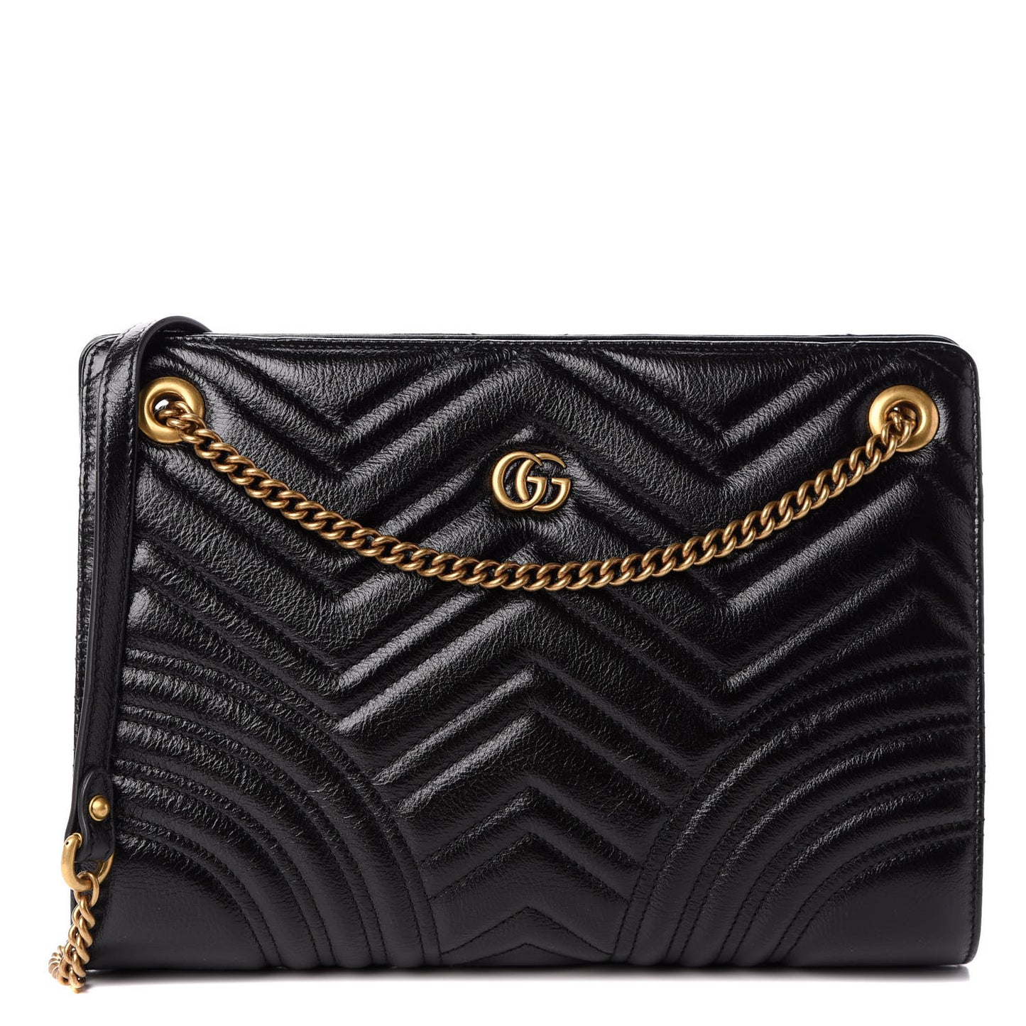 Azalea Calfskin Matelasse Heart Medium GG Marmont Slim Shoulder Bag Black