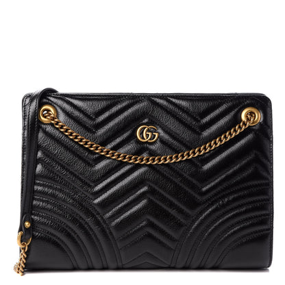 Gucci Azalea Calfskin Matelasse Heart Medium GG Marmont Slim Shoulder Bag Black 1 of 9
