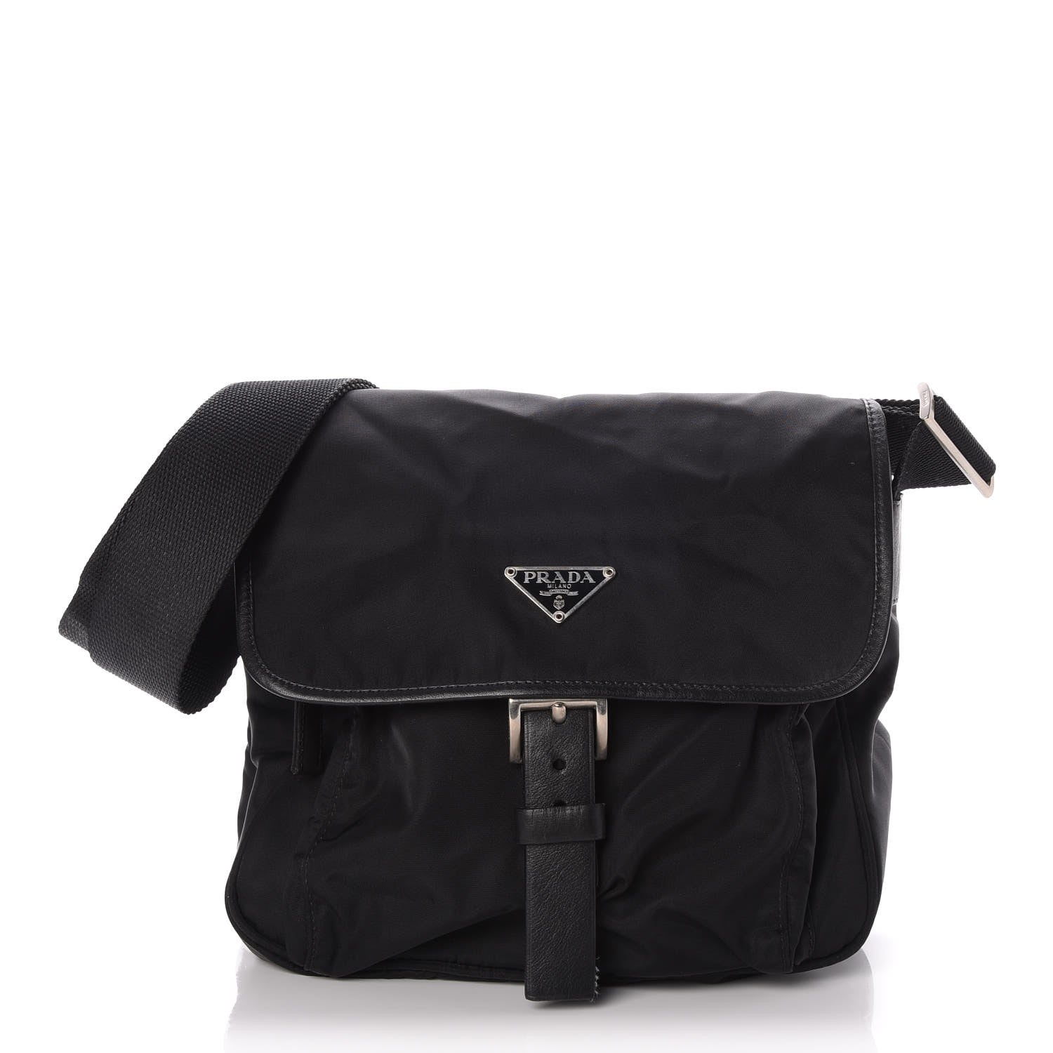 Prada Tessuto Nylon Single Buckle Messenger Bag Black 1 of 7