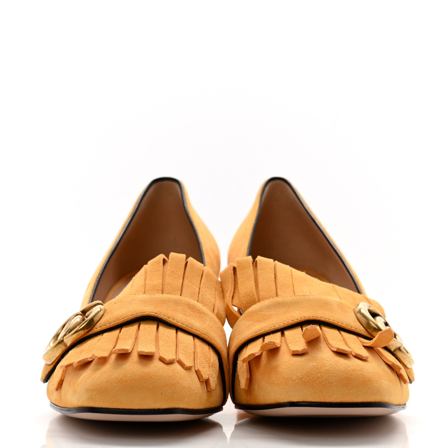 Gucci Kid Scamosciato GG Marmont Fringe 50mm Loafer Pumps 37.5 Crystal Copper 2 of 10