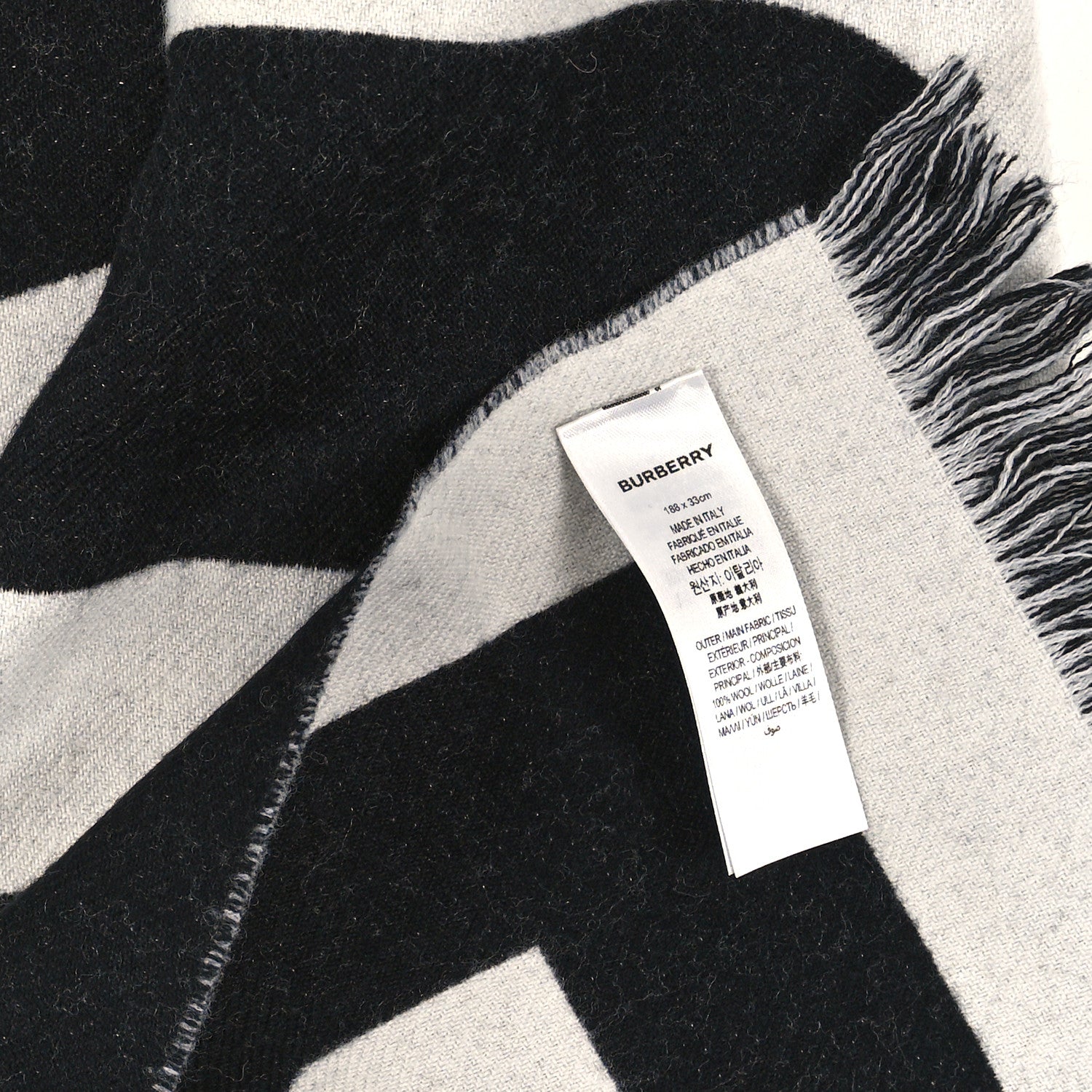 Burberry Wool Jacquard Logo Scarf Black White 3 of 3