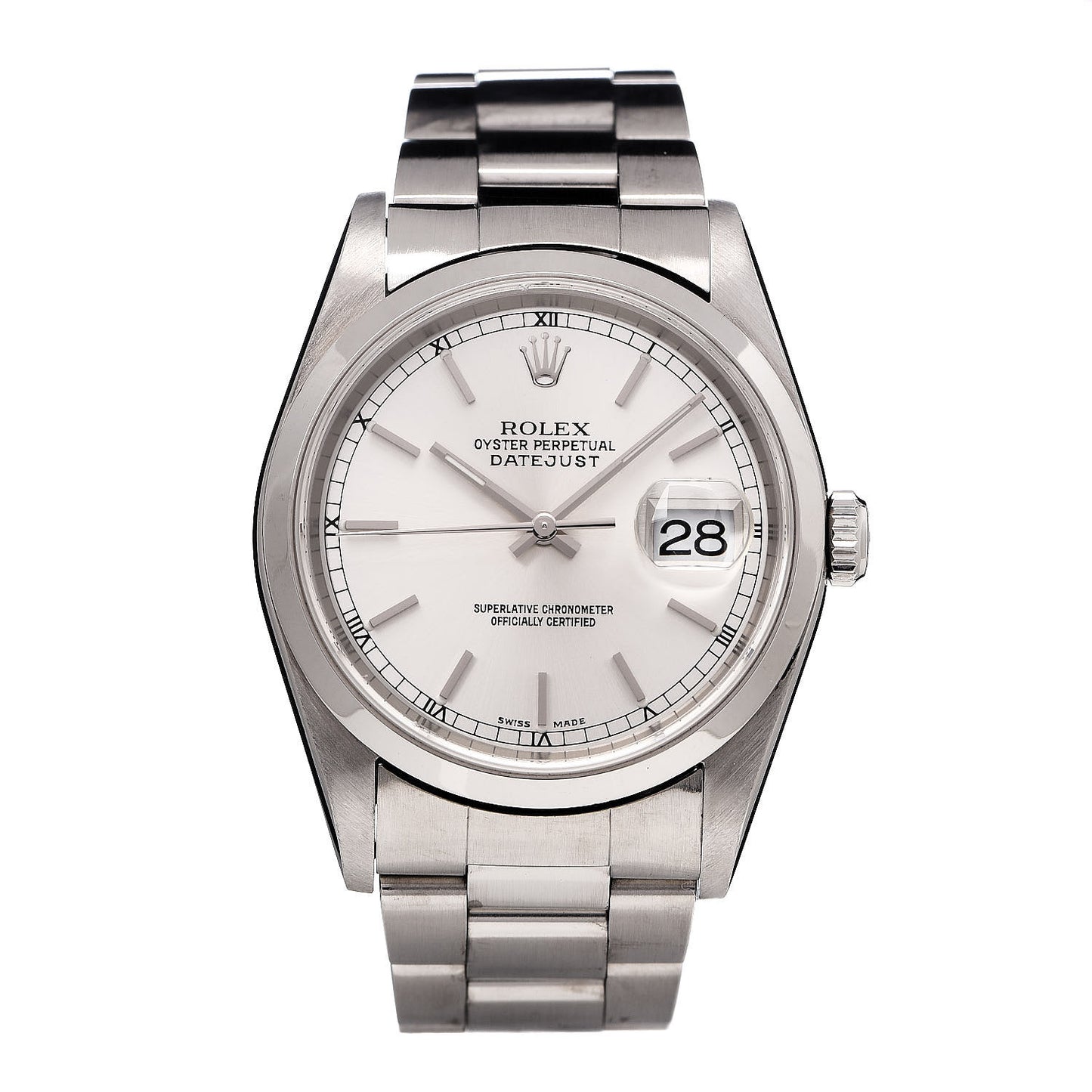 Stainless Steel 36mm Oyster Perpetual Datejust Watch Silver 16200