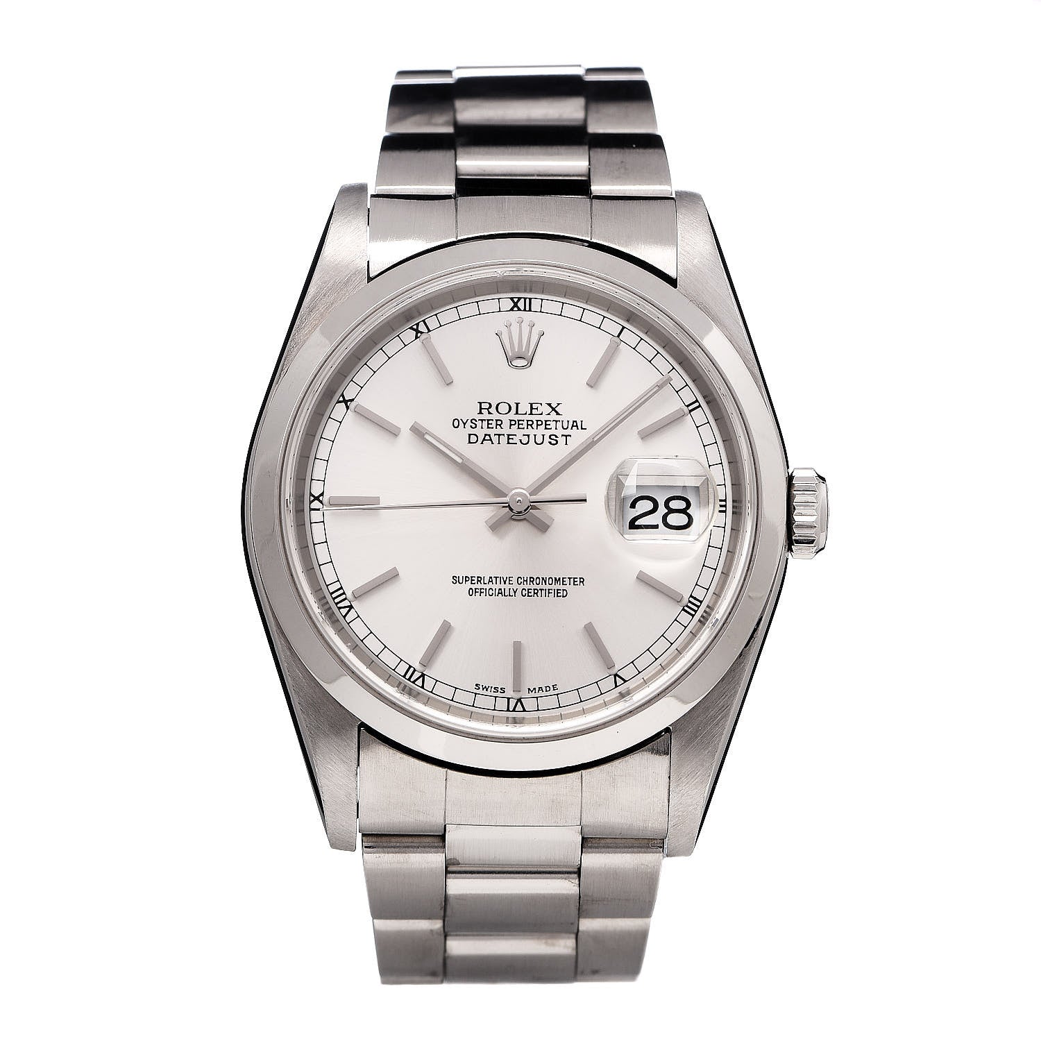 Rolex Stainless Steel 36mm Oyster Perpetual Datejust Watch Silver 16200 1 of 8