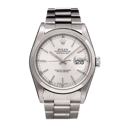 Rolex Stainless Steel 36mm Oyster Perpetual Datejust Watch Silver 16200 1 of 8
