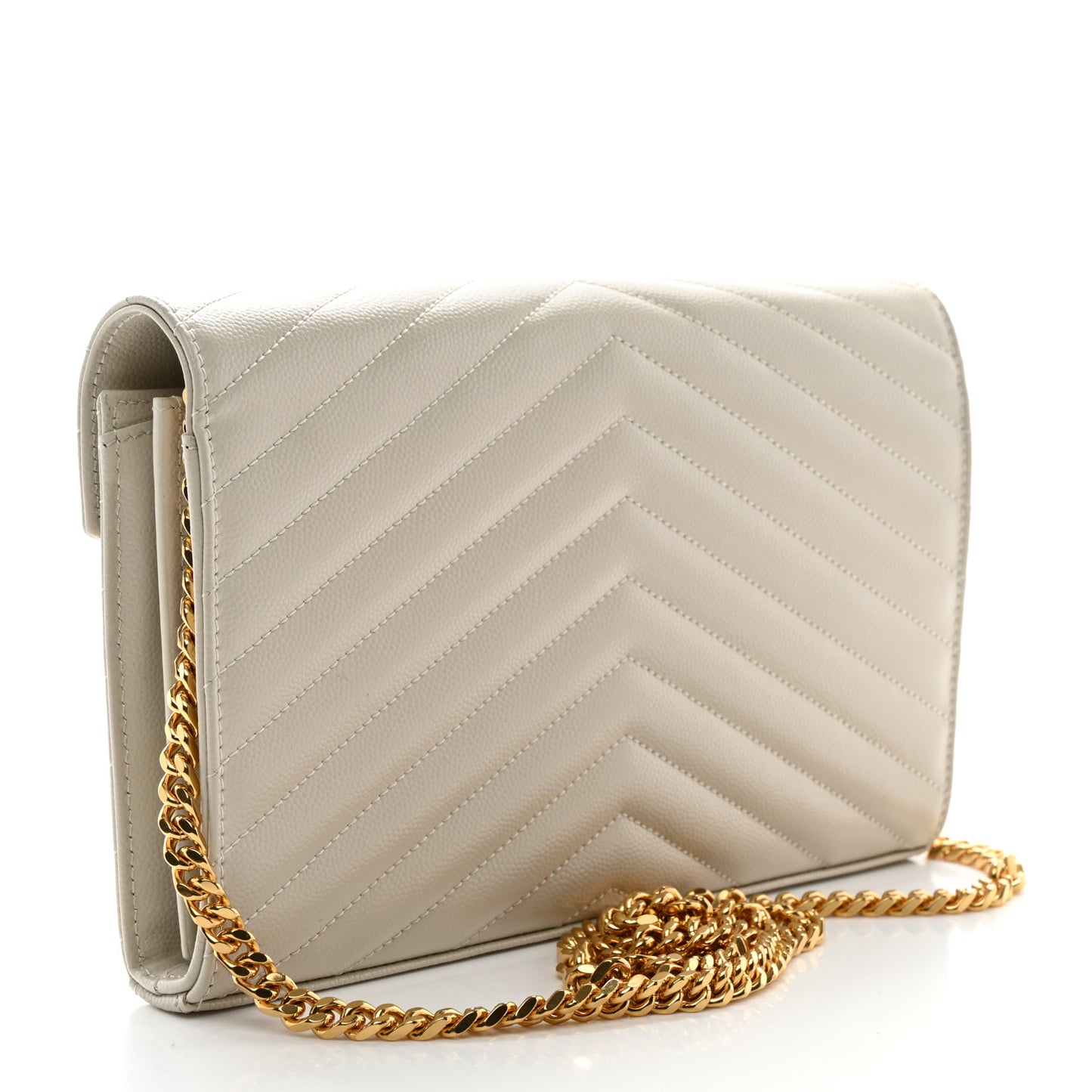 Grain De Poudre Matelasse Chevron Monogram Chain Wallet Crema Soft