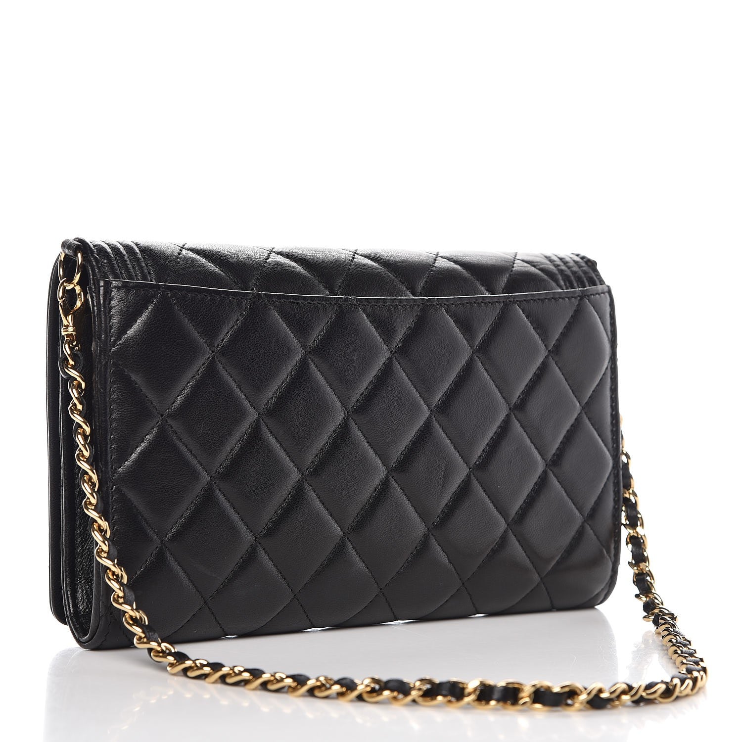 Chanel Lambskin Quilted Boy Wallet On Removable Chain WOC Black 5 of 19