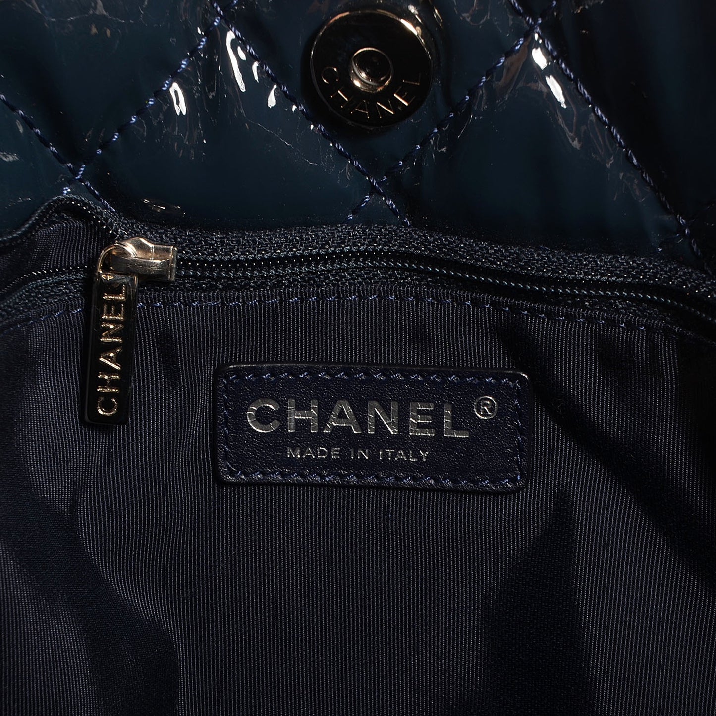 Patent Quilted Chic and Glitter Large Tote Navy Blue