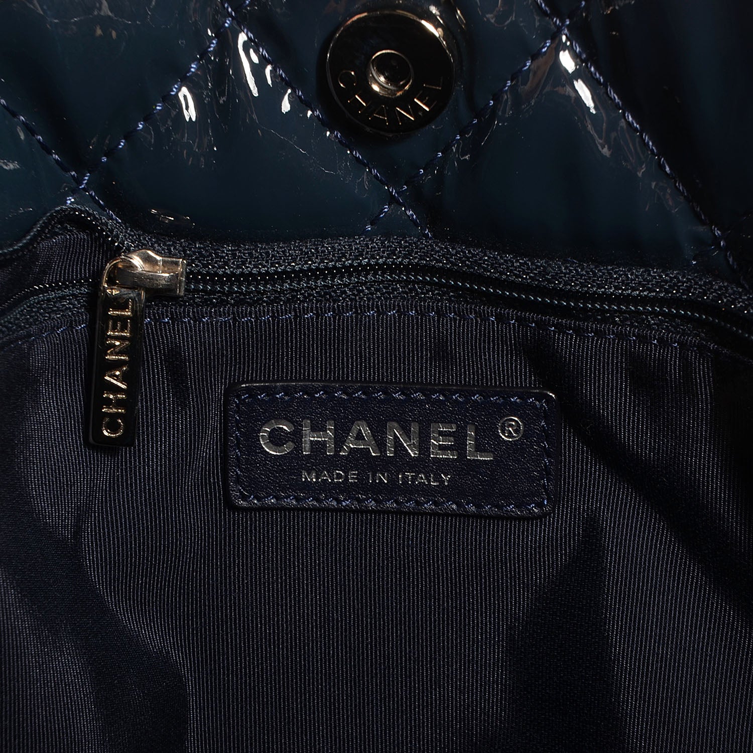 Chanel Patent Quilted Chic and Glitter Large Tote Navy Blue 6 of 7