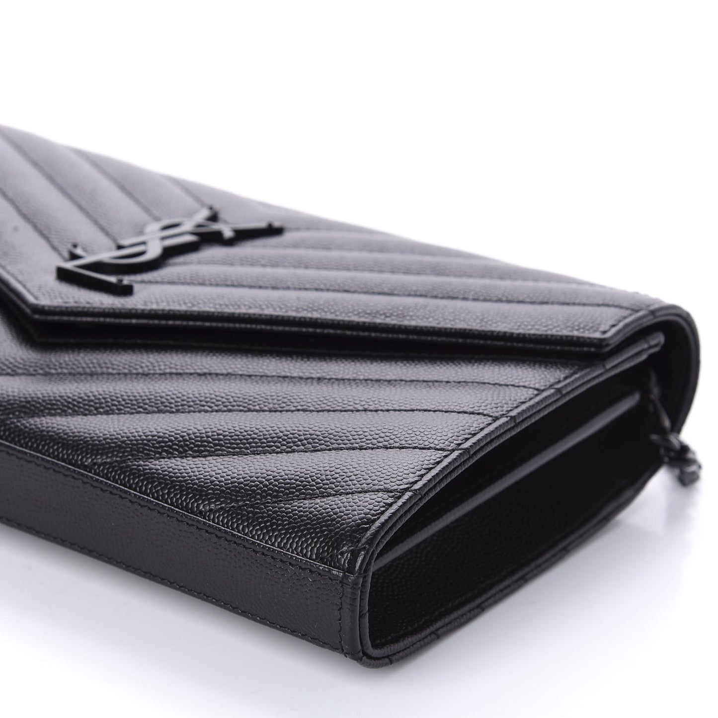 Grain De Poudre Matelasse Chevron Monogram Chain Wallet Black