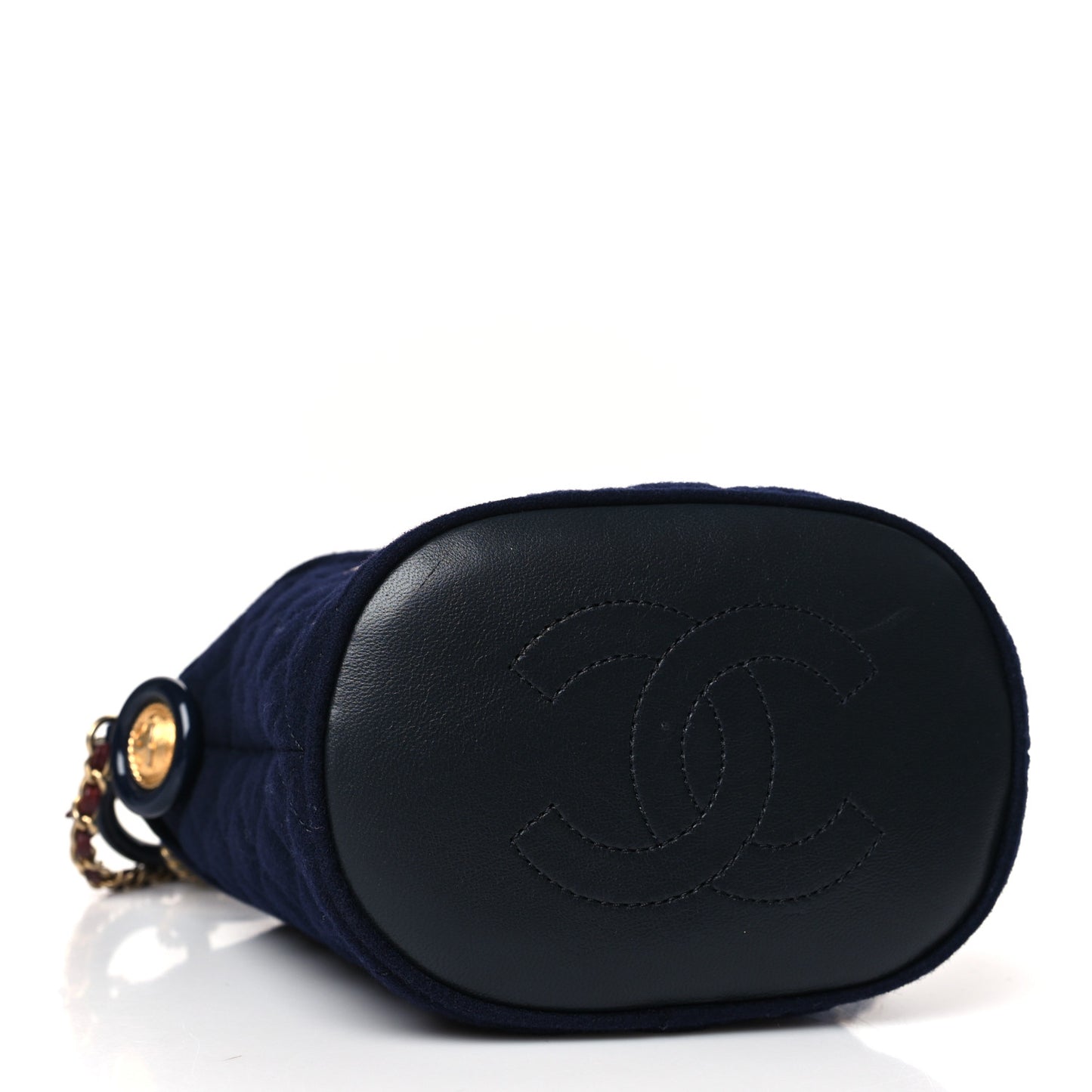 Wool Lambskin Quilted Paris Hamburg Charms Bucket Bag Dark Navy