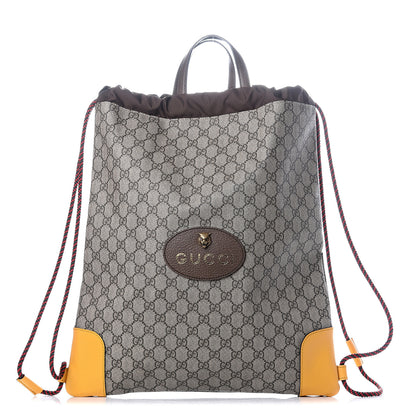 Gucci GG Supreme Monogram Neo Vintage Drawstring Backpack Beige New Acero Crop 1 of 10