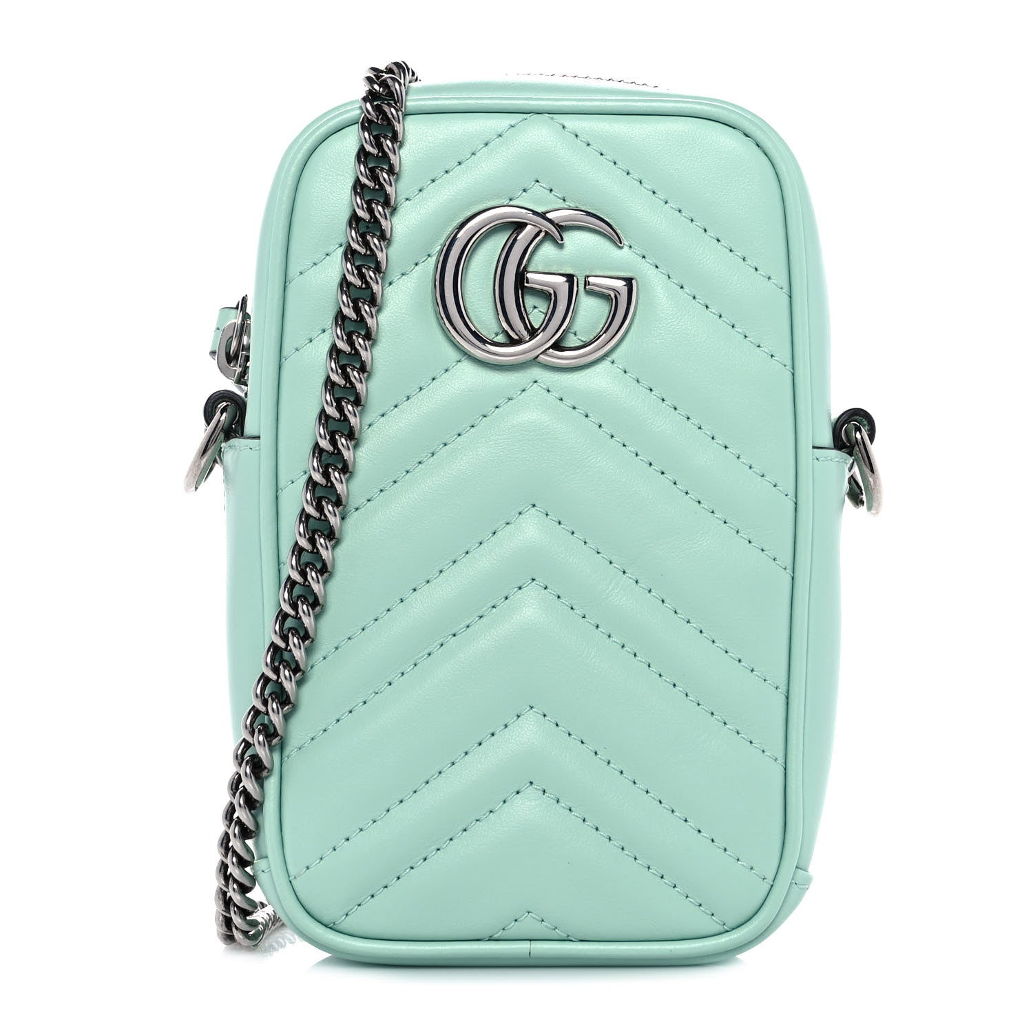 Gucci Calfskin Matelasse Mini GG Marmont Crossbody Bag Water Green 1 of 9
