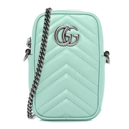Gucci Calfskin Matelasse Mini GG Marmont Crossbody Bag Water Green 1 of 9