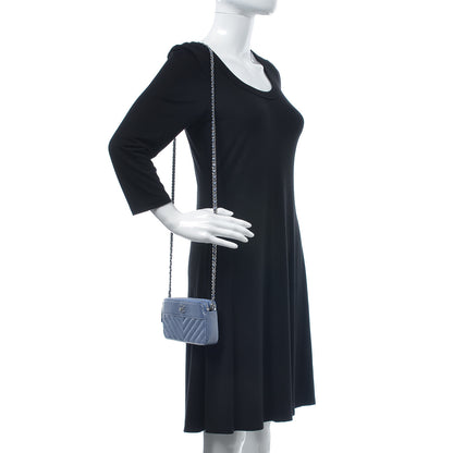 Chanel Metallic Caviar Chevron Quilted Small Vintage Mademoiselle Clutch With Chain Light Blue 2 of 11