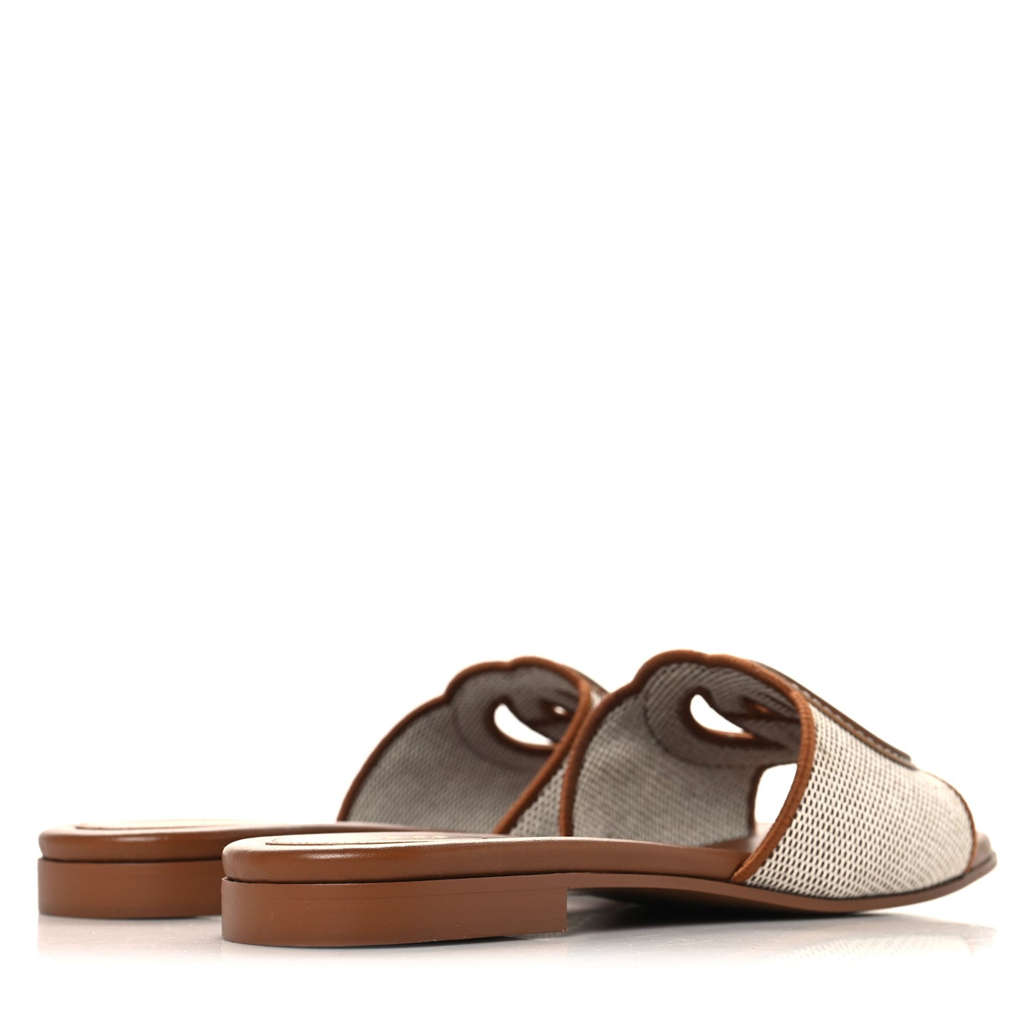 Canvas Rice Cosmos Softy Calfskin Interlocking G Cut Out Slide Sandals 38 Brown Natural Sundial
