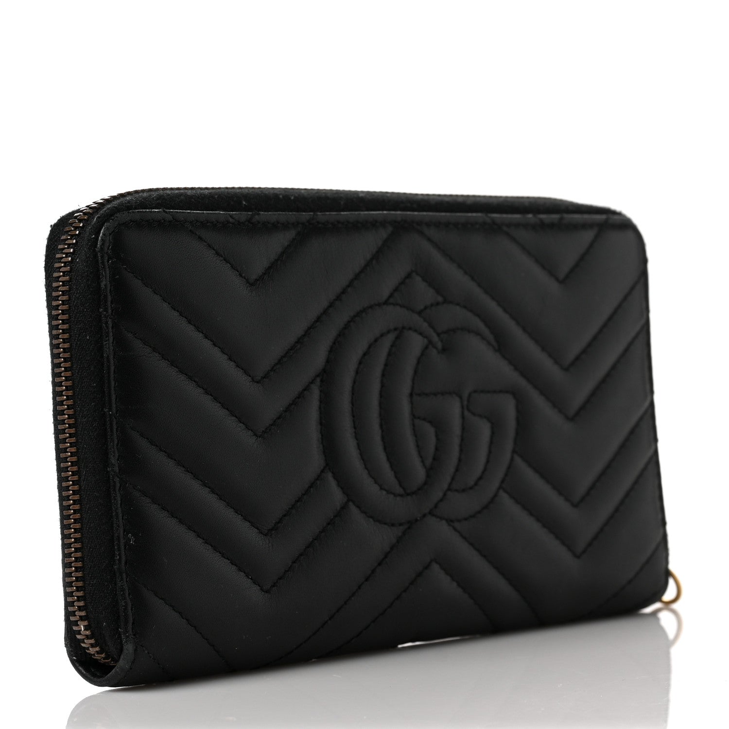 Gucci Calfskin Matelasse GG Marmont Zip Around Organizer Wallet Black 3 of 8