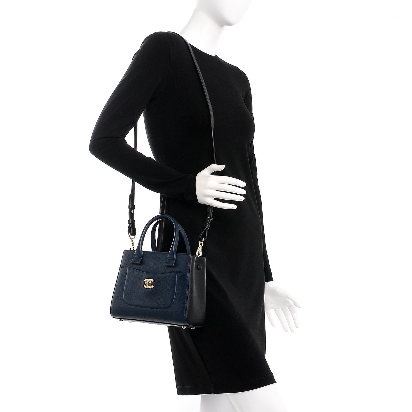 Grained Calfskin Mini Neo Executive Shopper Tote Navy