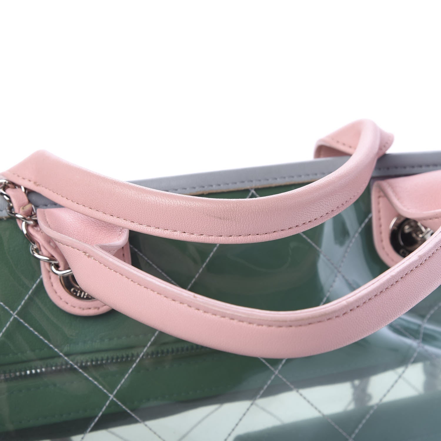 Chanel PVC Lambskin Stitched Medium Coco Splash Shopping Bag Green Pink 14 of 15