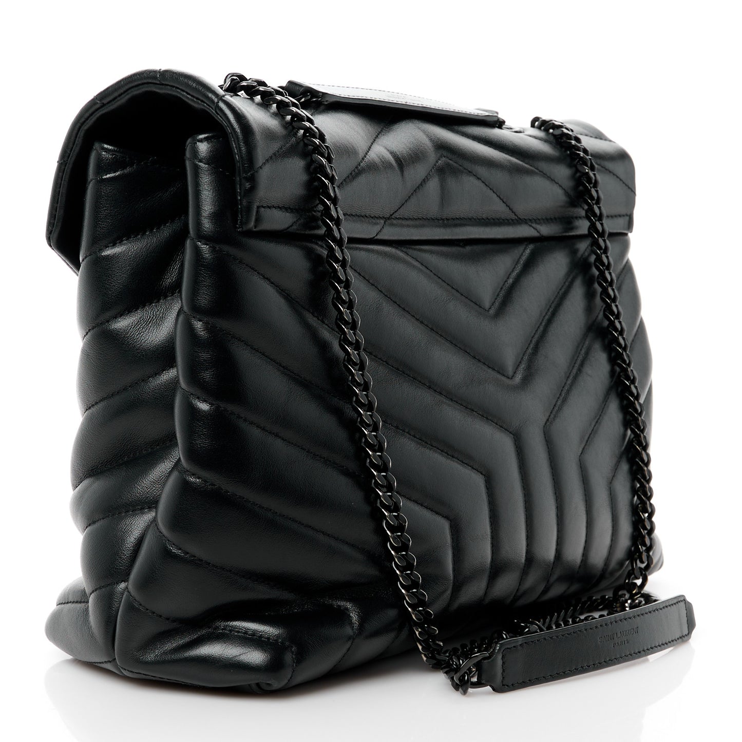 SAINT LAURENT Calfskin Y Quilted Monogram Monochrome Medium Loulou Chain Satchel Black