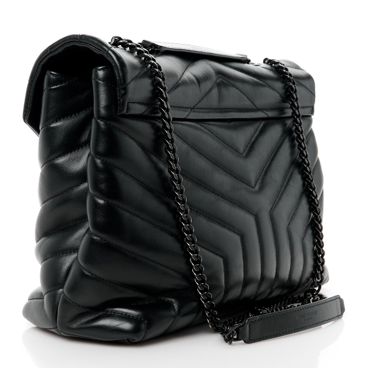 Saint Laurent SAINT LAURENT Calfskin Y Quilted Monogram Monochrome Medium Loulou Chain Satchel Black 3 of 14