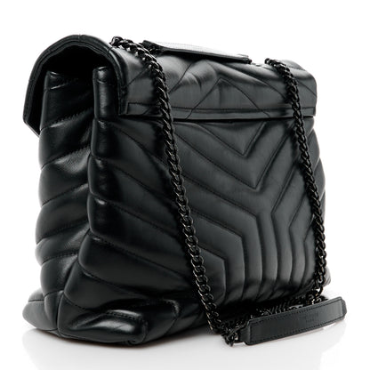 Saint Laurent SAINT LAURENT Calfskin Y Quilted Monogram Monochrome Medium Loulou Chain Satchel Black 3 of 14