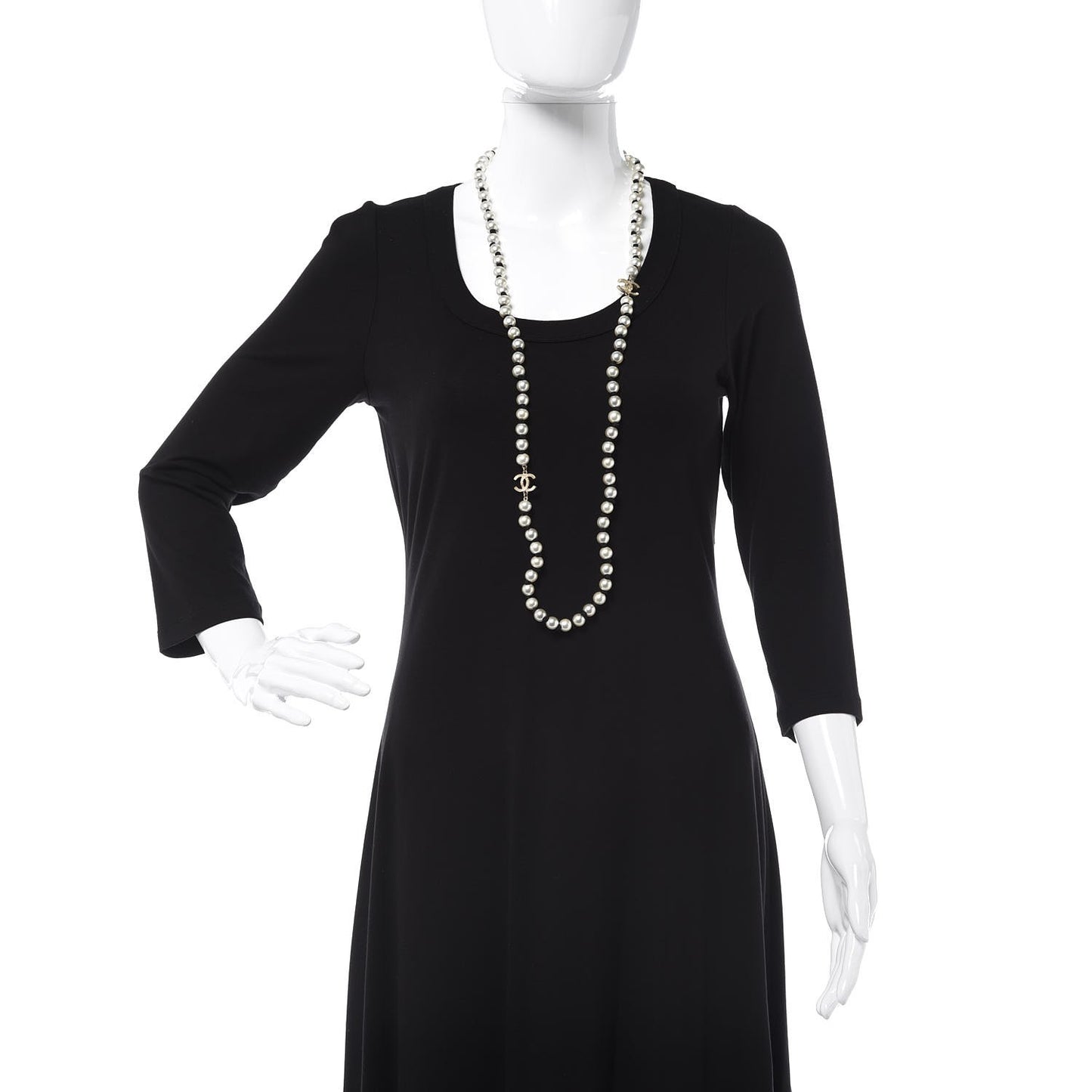 Pearl CC Long Necklace Gold Pearly White Black