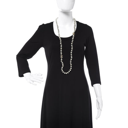 Chanel Pearl CC Long Necklace Gold Pearly White Black 2 of 4