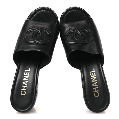 Chanel Lambskin Quilted CC Platform Mules 40 Black 2 of 13