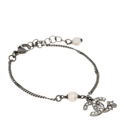 Chanel Metal Pearl Crystal Baguette CC Star Bracelet Silver 1 of 3