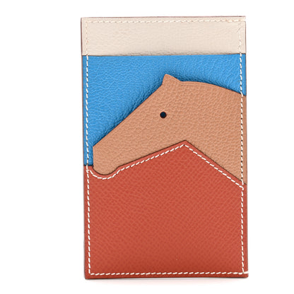 Hermes Epsom Evercolor Chevre Mysore Les Petits Chevaux Card Holder Brique Quebracho Bleu Frida Gris Perle 1 of 8