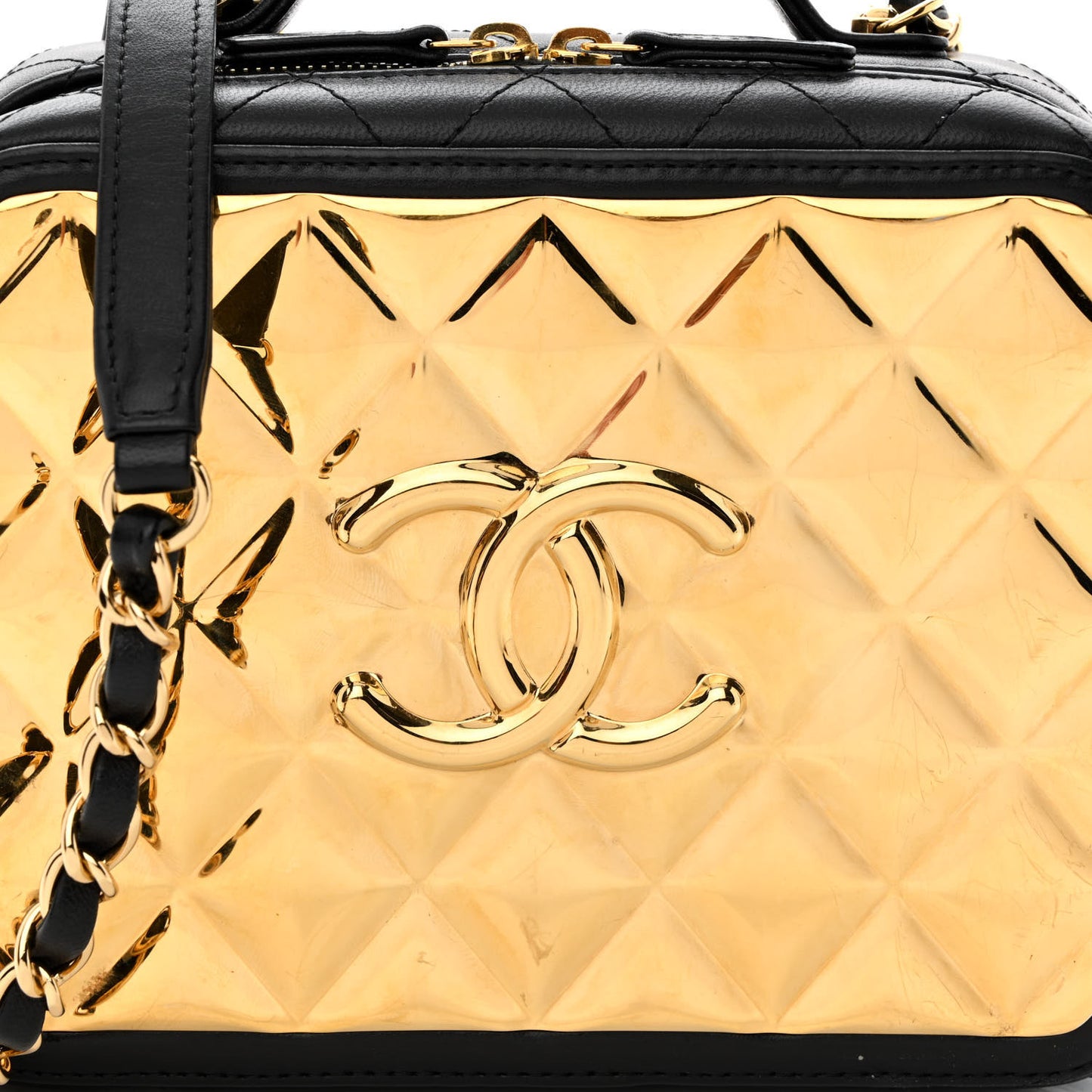 Lambskin Metal Quilted Golden Plate Vanity Case Black Golden Plate Vanity Case Black Gold
