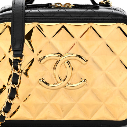 Chanel Lambskin Metal Quilted Golden Plate Vanity Case Black Golden Plate Vanity Case Black Gold 10 of 12