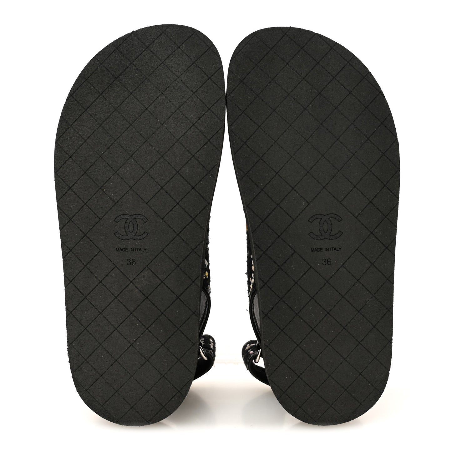 Tweed Lambskin Dad Sandals 36 Black Multicolor