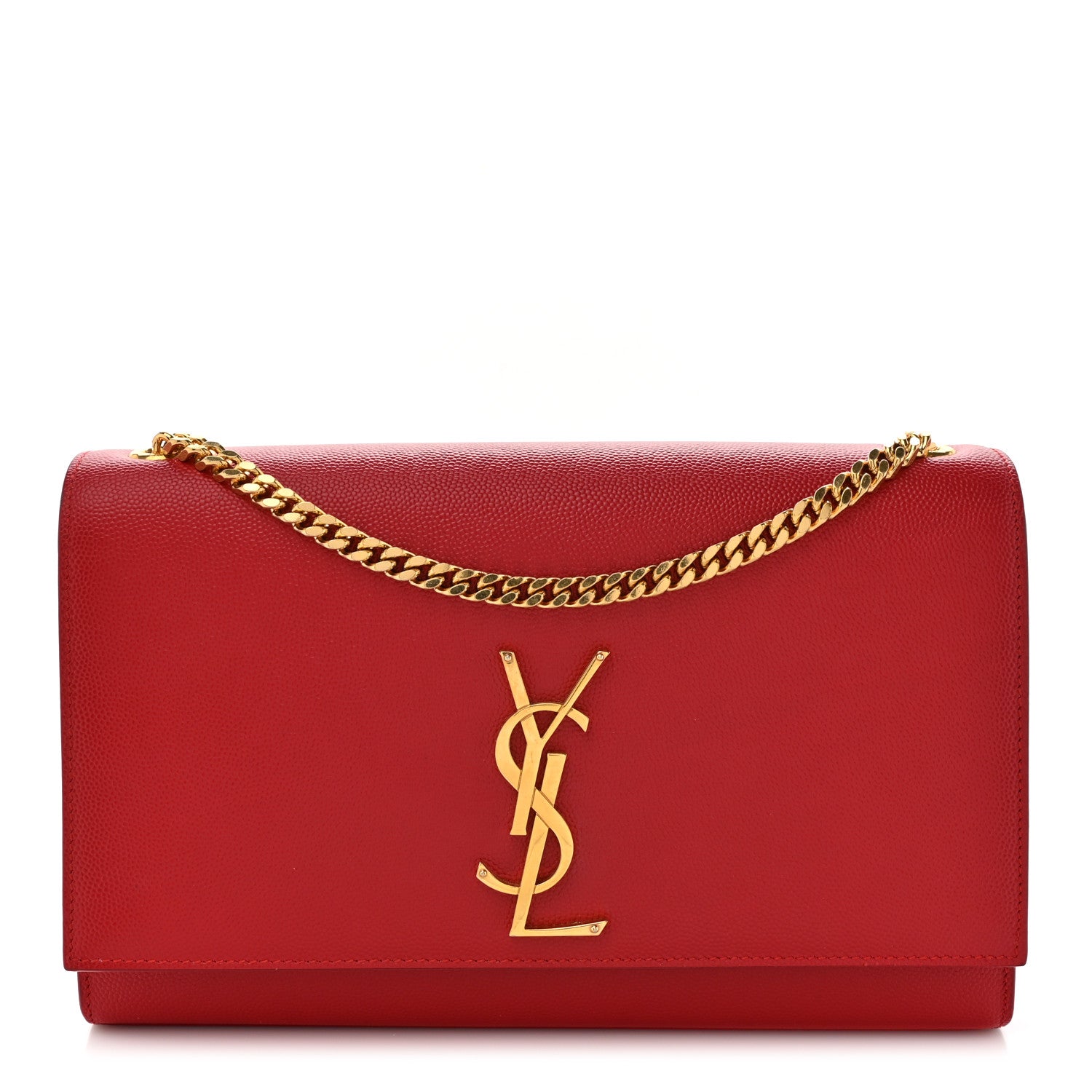 Saint Laurent Grain De Poudre Medium Monogram Kate Satchel Red 1 of 18