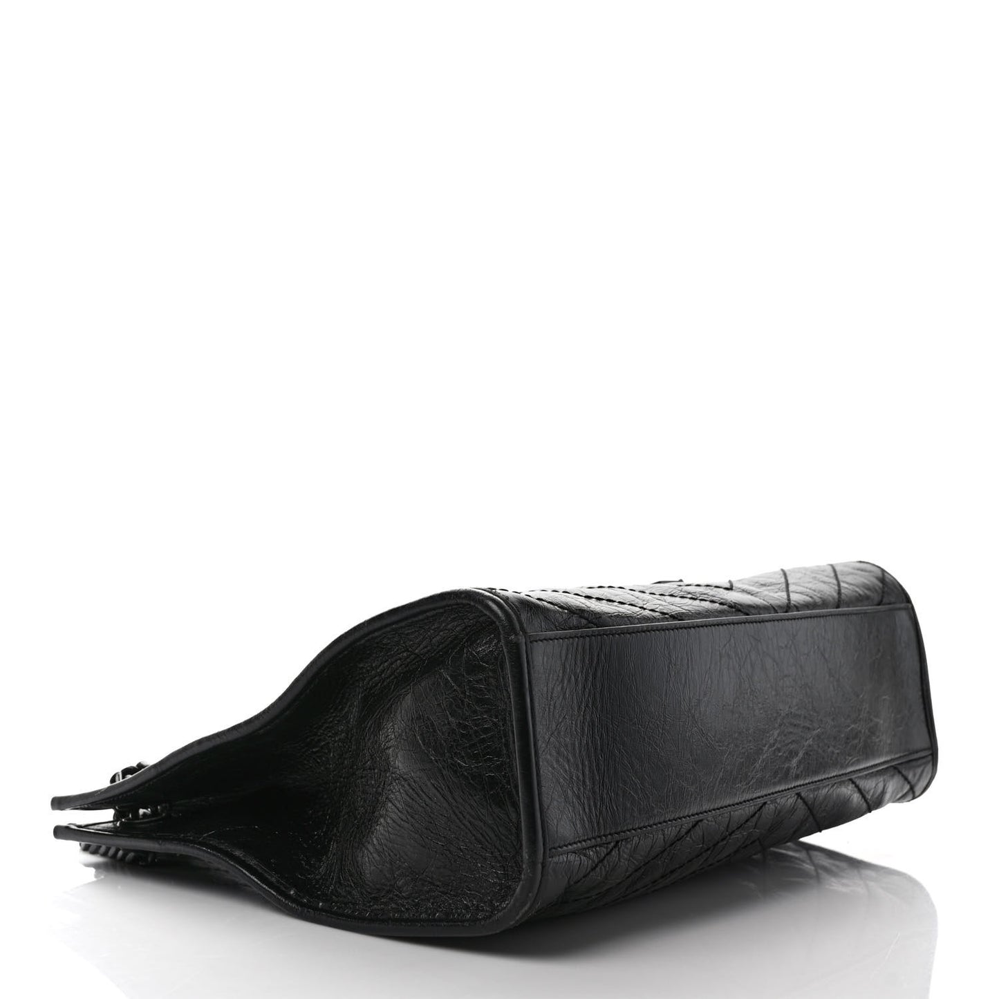 Crinkled Calfskin Matelasse Monogram Medium Niki Shopper Tote Black