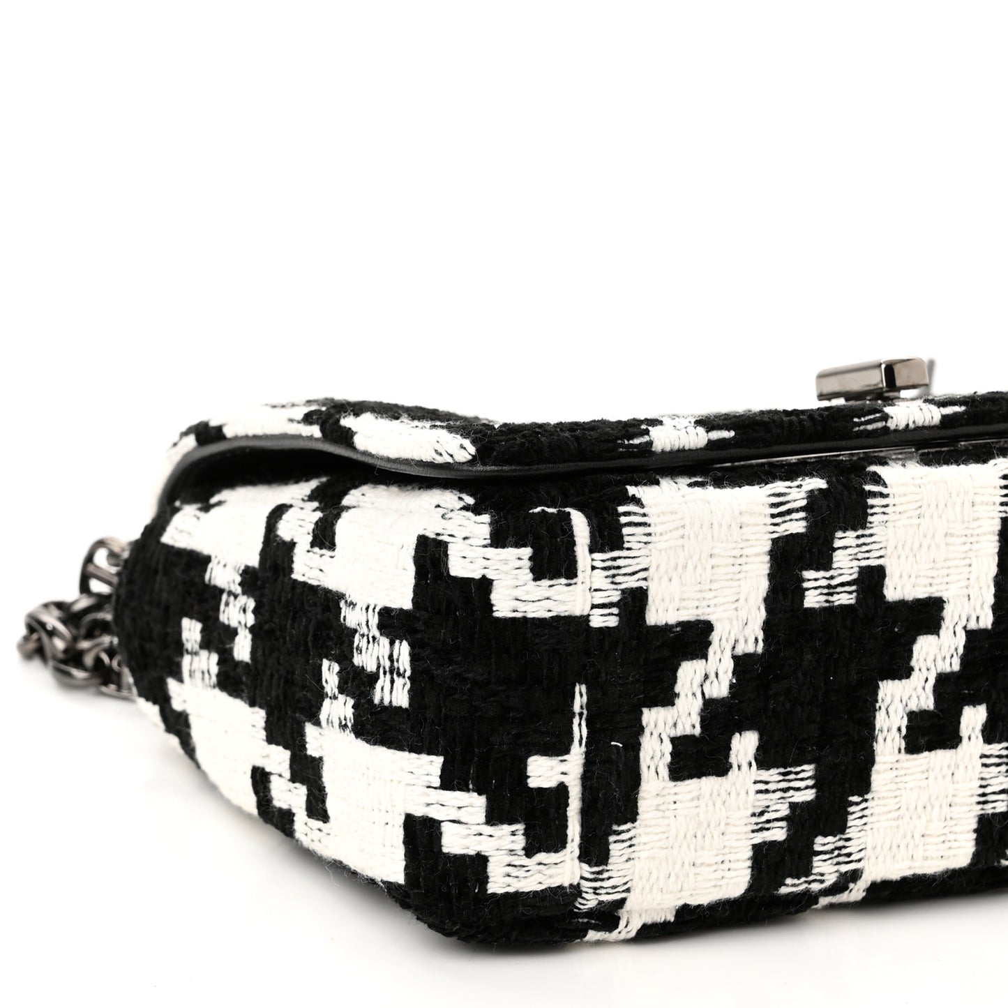 Tweed Macro Houndstooth Small Caro Bag Black White