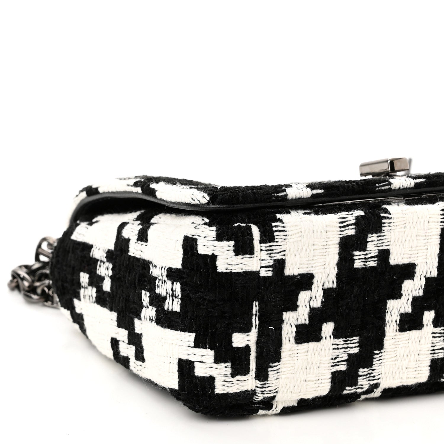 Christian Dior Tweed Macro Houndstooth Small Caro Bag Black White 9 of 11