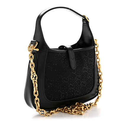 Gucci New Canvas Charisma Calfskin Crystal GG Monogram Mini Jackie 1961 Hobo Black 3 of 12