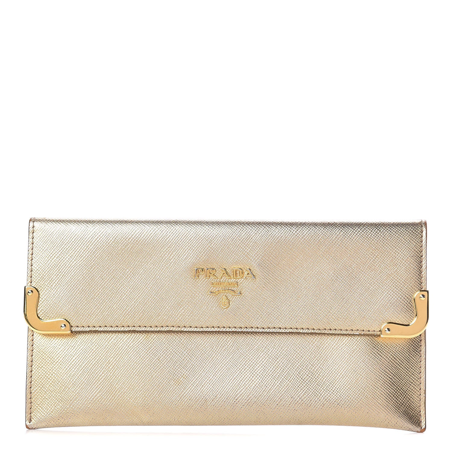 Prada Saffiano Metal Bar Continental Flap Wallet Platino 1 of 11