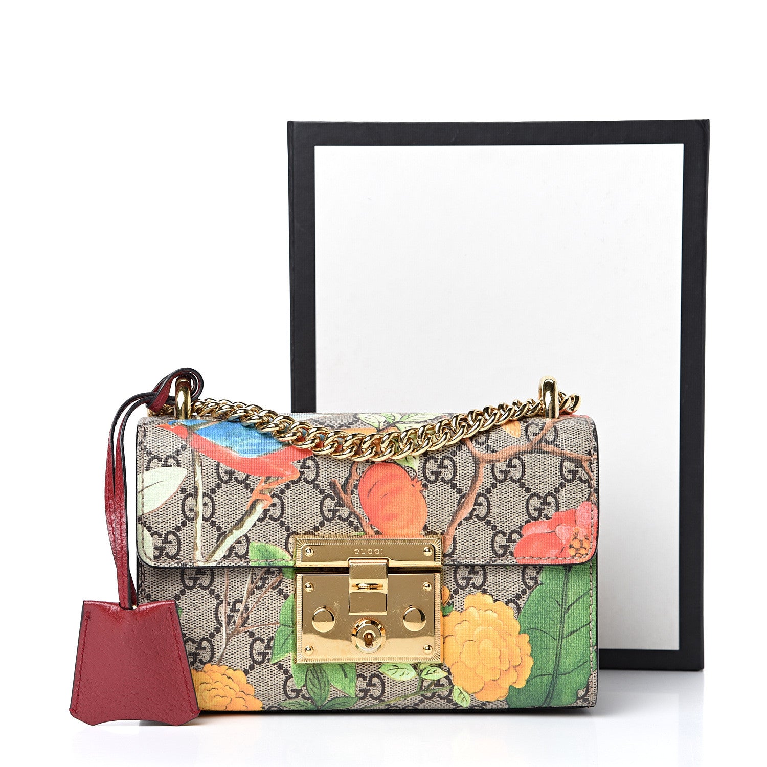 Gucci GG Supreme Monogram Tian Small Padlock Shoulder Bag Beige Multicolor New Acero 13 of 13